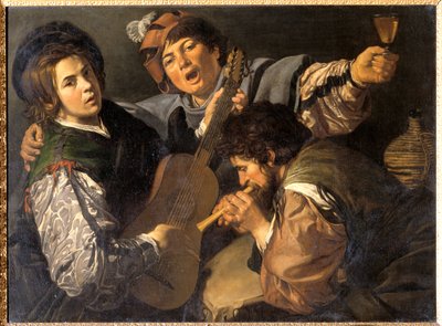 音楽を奏でる三人の男 1616年頃 （油彩・キャンバス 作： Valentin de Boulogne