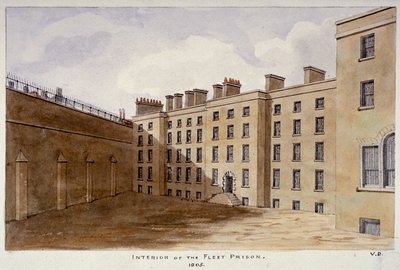 フリート刑務所の中庭、ロンドン市、1805年 作： Valentine Davis