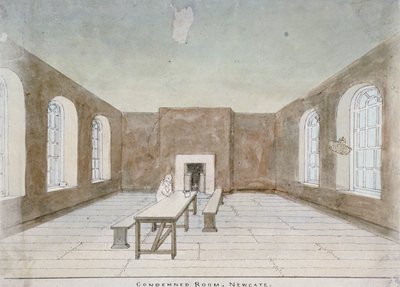 1810年、ロンドン市オールドベイリーのニューゲート刑務所の有罪判決を受けた部屋の内部 作： Valentine Davis