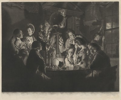 空気ポンプの実験を示す哲学者 作： Valentine Green after Joseph Wright