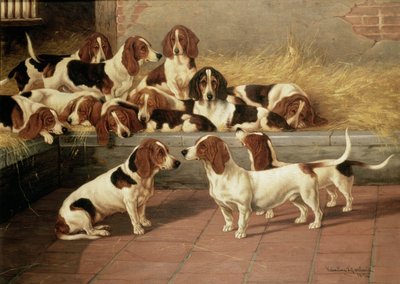 犬小屋のバセットハウンド、1894 作： Valentine Thomas Garland