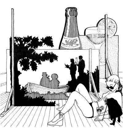 夏の飲食の楽しみ。セットの前で 作： Valerio Eletti