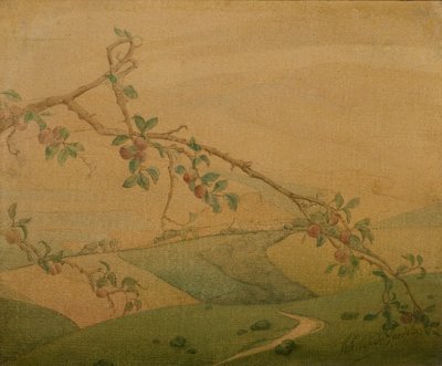 りんごの木のある風景（キャンバスに油彩） 作： Valerius de Saedeleer