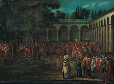 1720年代、トプカプ宮殿の2番目の中庭を通過する国際親善代表団 作： Vanmour