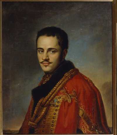 Nikolay Niolayevich Raevsky the Younger (1801-1843) の肖像画。 （N.N. Raevsky The Youngerの肖像）。 Vasili Andreyevich Tropinin（Vassili Tropinin）（1776-1857）による絵画、キャンバスに油彩 作： Vasili Andreevich Tropinin