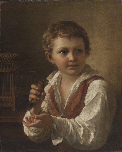 ゴールドフィンチを持つ少年。 作： Vasili Andreyevich Tropinin