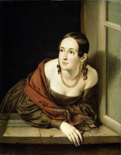 窓辺の女、1841 作： Vasili Andreevich Tropinin