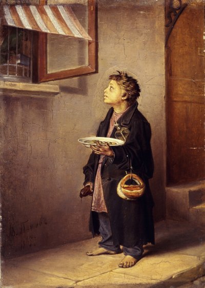 オウムを見ている見習い、1865年 作： Vasili Grigorevich Perov