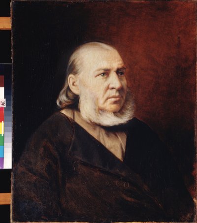 作家セルゲイ・ティモフィーヴィッチ・アクサコフ (1791-1859) の肖像画。 Vasili (Vasili) Grigorievich Perov (1834-1882) による絵画、キャンバスに油彩。 ロシア美術 作： Vasili Grigorevich Perov