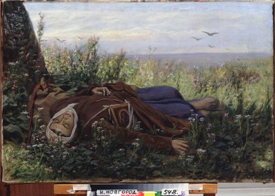 畑の巡礼者。 Vasili（Vasili）Grigoryevich Perov（1834-1882）による絵画、キャンバスに油彩 作： Vasili Grigorevich Perov