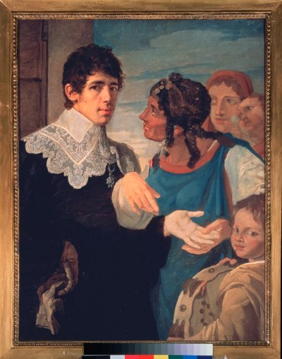 La chiromancy, Autoportrait (The chiromancy. Self Portrait) - Vasili Kuzmich Shebuev (1777-1855) 作、キャンバスに油彩 作： Vasili Kuzmich Shebuev