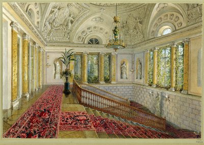 宮殿の階段。 Vasily Semyonovich Sadovnikov (1800-1879) の作品、紙に水彩 作： Vasili Semenovich Sadovnikov