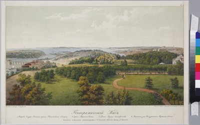 サドヴニコフ、ワシリー・セミョーノヴィッチ（1800-1879）による「スヴェアボーグとヘルシングフォーのパノラマ風景（シート2）」。リトグラフ、水彩画 作： Vasili Semenovich Sadovnikov