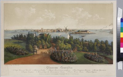 サドヴニコフ、ワシリー・セミョーノヴィッチ（1800-1879）による「スヴェアボーグとヘルシングフォーのパノラマ風景（シート3）」。リトグラフ、水彩画 作： Vasili Semenovich Sadovnikov