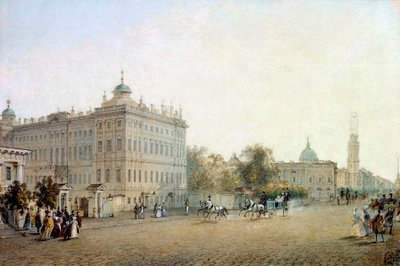 1830年サンクトペテルブルクのパースペクティブ・ネフスキー（ネフスキー）の眺め。ロシア 水彩画 ヴァシリー・サドヴニコフ（1800-1879） 1830年 サンクトペテルブルクエルミタージュ美術館の図書館 作： Vasili Semenovich Sadovnikov