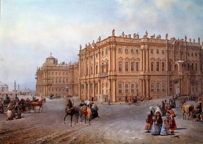 1843年サンクトペテルブルクの冬の宮殿の眺め リトグラフ：Vasily Sodovnikof (or Sadovnikov) 作： Vasili Semenovich Sadovnikov