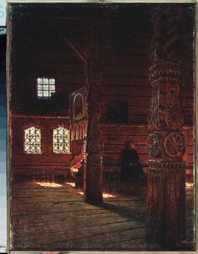 プチュグのピーターとポール教会の内部 - Vasili Vasilyevich Vereshchagin (Vassili Vereshchagin) (1842-1904) による絵画、キャンバスに油彩 作： Vasili Vasilievich Vereshchagin