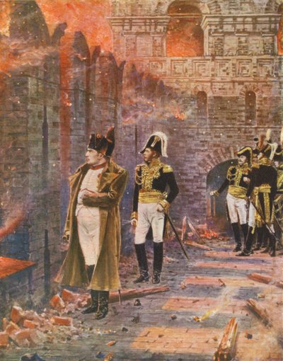 モスクワの火を見るナポレオン（カラーリトグラフ） 作： Vasili Vasilievich Vereshchagin
