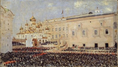 1883年、1883年5月15日のモスクワクレムリンでのアレクサンドル3世皇帝の戴冠式 作： Vasili Vasilievich Vereshchagin