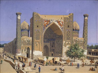 1869年-1870年、サマルカンドのレギスタン広場にあるシャーダーマドラサ 作： Vasili Vasilievich Vereshchagin