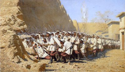 要塞の壁で。 中に入れろ！」、1871年。 作： Vasili Vasilyevich Vereshchagin