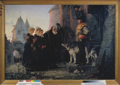 Le droit de la Premier nuit (droit de seigneur du seigneur) - 最初の夜の権利 - Vasili Dmitrievich Polenov (1844-1927) による絵画、キャンバスに油彩 作： Vasilij Dmitrievich Polenov