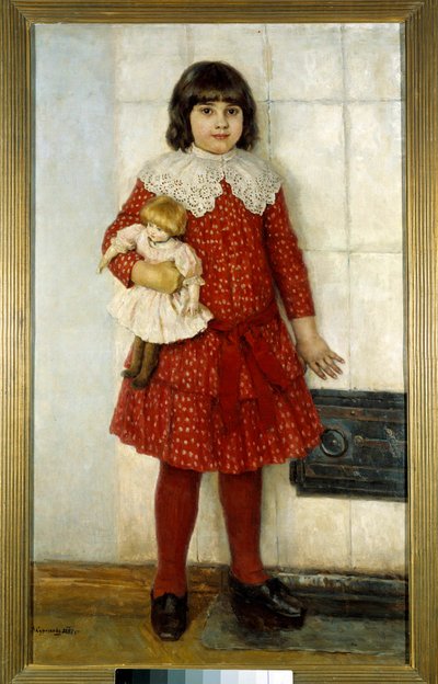 少女は人形を持っている 絵画：ヴァシリ・イヴァノヴィッチ・スリコフ（ヴァシリ・スリコフまたはヴァシリ・スリコフ）（1848-1916）1888年 モスクワトレチャコフ・ギャラリー 作： Vasilij Ivanovic Surikov