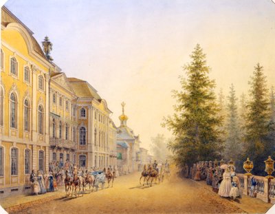 ペテロホフの大宮殿の正面玄関」1852年 作： Vasilij Semenovic Sadovnikov