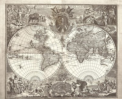 世界の二重半球地図、1713 作： Vasily Anufrievich Kiprianov