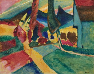 2 つのポプラのある風景、1912 年。 作： Wassily Kandinsky