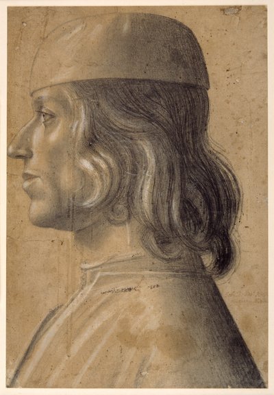 帽子をかぶった男性の左横顔の胸像 作： Venetian School