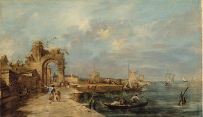 廃墟のアーチと海港のあるカプリス 作： Venetian School