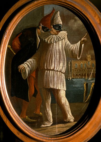 プルチネルラとパンタローネ18世紀（油彩） 作： Venetian School