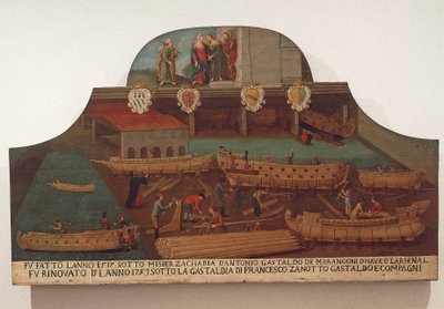 ヴェネツィアのアルセナーレにある船大工組合のサインボード 作： Venetian School