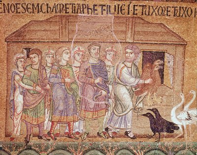 ノアの生涯、箱舟に家族を乗せるノア（モザイク詳細 作： Veneto-Byzantine School