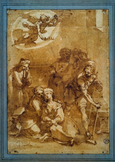聖セシールの死 Ventura di Arcangelo Salimbeni dit Bevilacqua (1568-1613) によるサンタ・チェチーリア（ピサ）のための茶色のインクによる準備画 Sun.0.25×0.17m。パリ、ルーヴル美術館 作： Ventura di Arcangelo Salimbeni