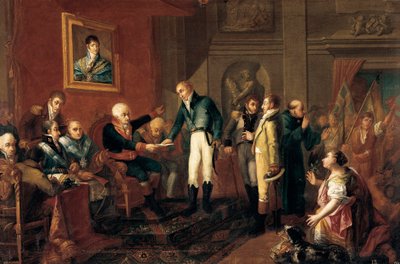 スペイン独立戦争: 「バレンシアの総司令官は、フランスの侵略の直前に英国領事館に会います」 (絵画) 作： Vicent Castello Amat