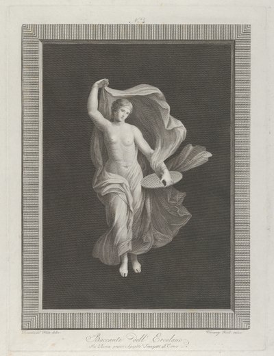左手にディスクを持ち、衣服を上げている部分的に裸のバカンテ. 1795-1820 作： Vicenzo Feoli