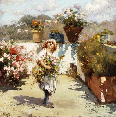 日差しの中で花を集める少女 作： Vicenzo Irolli