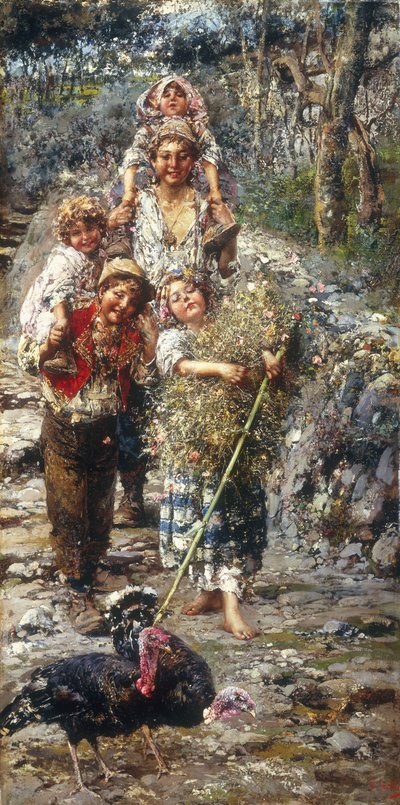 七面鳥の子供たち（キャンバスに油彩） 作： Vicenzo Irolli