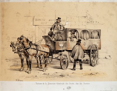 郵便局の車 - アダムによるリトグラフ、1840年頃 作： Victor Adam