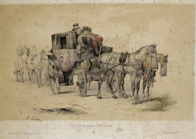 フィアックルと呼ばれる車 - アダムによるリトグラフ、v.1840 作： Victor Adam