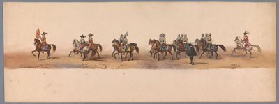 1836年、ユトレヒト大学の200周年記念の歴史的な行進（プレート2） 1600 年 7 月 3 日、ニーウポールトでの勝利の翌日、オステンデへのオランダ軍の進軍。 H H Studentの衣装パフォーマンスによる 作： Victor Adam