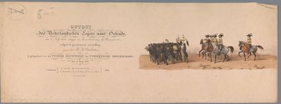 ユトレヒト大学の 200 周年記念の歴史的な行進、1836 年 (タイトル プリント) 1600 年 7 月 3 日、ニーウポールトでの勝利の翌日、オステンデへのオランダ軍の進軍。 H H Stud による衣装パフォーマンスによると 作： Victor Adam