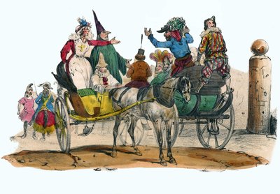 Les Mascarades du carnival...Victor Adamの挿絵による「Album Grotesque, Choices of Outstanding Types」の中で、1850年頃にパリで制作された。 作： Victor Adam