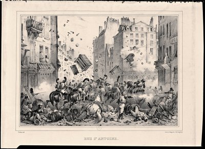 1830年7月のサンアントワーヌ通り、H。デラポルテの彫刻 作： Victor Adam