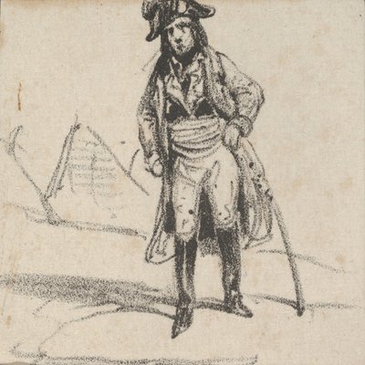 19 世紀半ば、剣に寄りかかる兵士。 作： Victor Adam