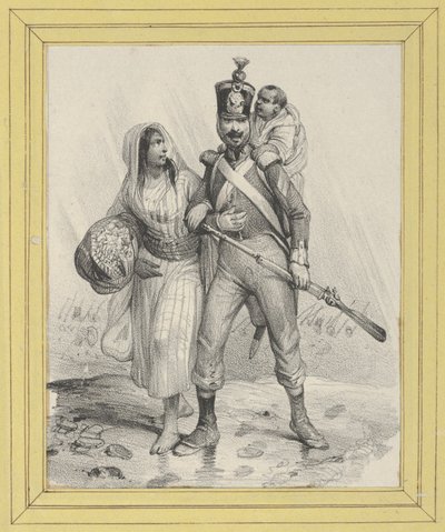 Soldat mit einer Frau am Arm und einem Kind auf dem Rücken 作： ビクター・アダム