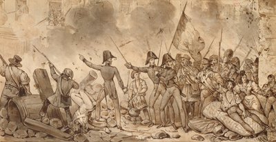 1830 年 7 月 29 日、バビロン通りの兵舎を占領する (図面) 作： Victor Adam