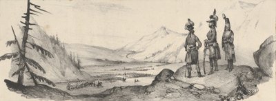 風景の中の 3 人の兵士、19 世紀半ば。 作： Victor Adam